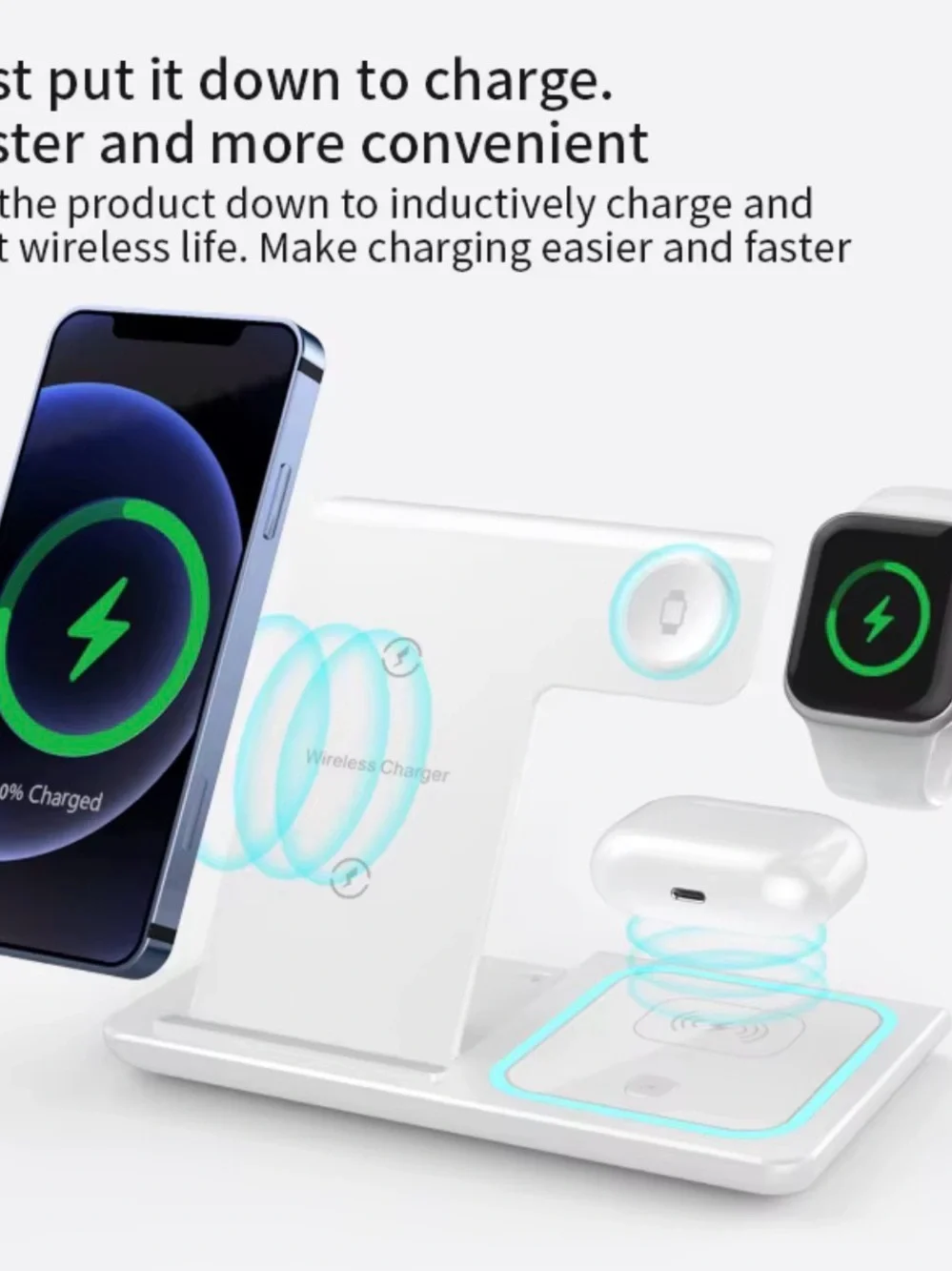 3‑in‑1 Foldable Wireless Charging Station – White
